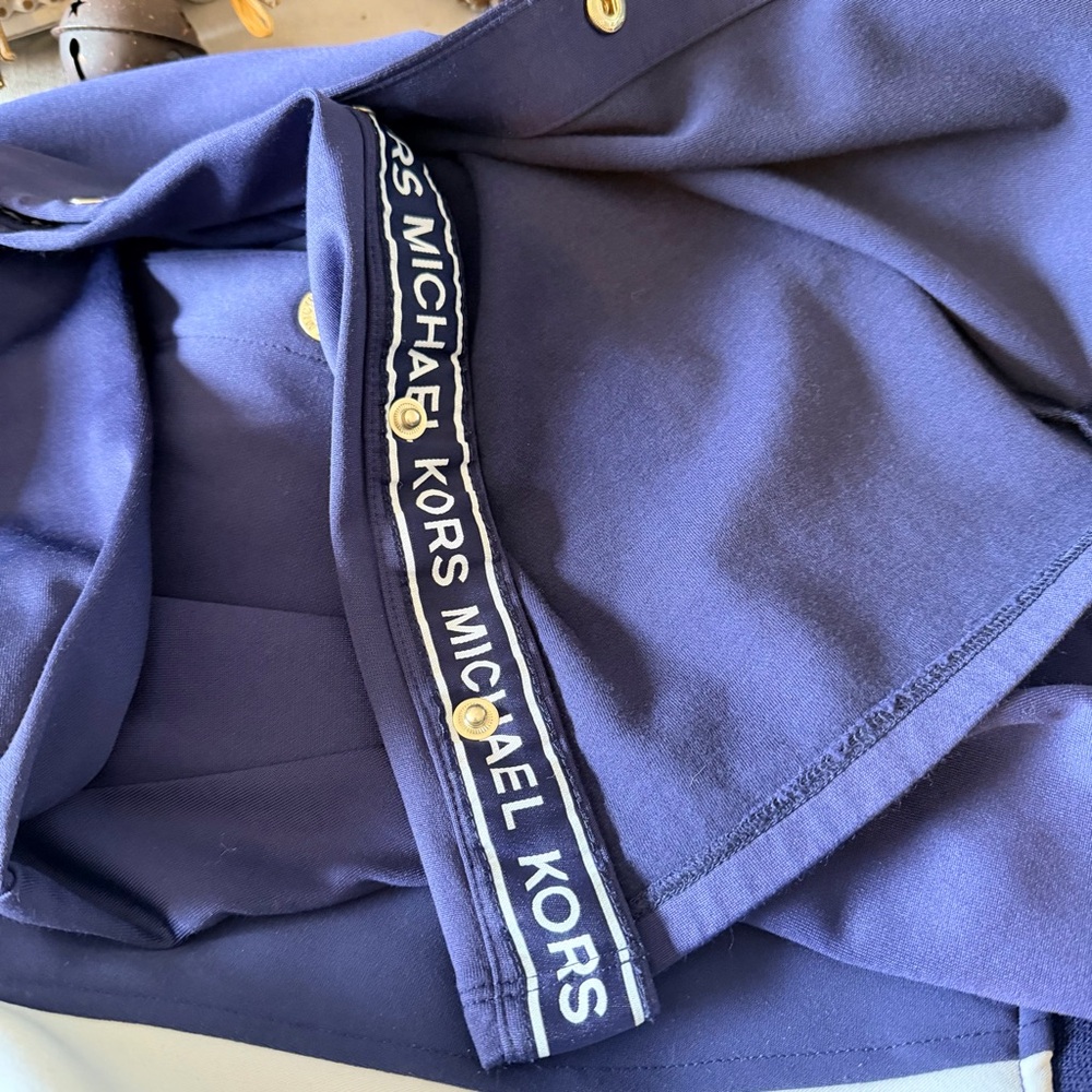 SET!! MICHAEL KORS Navy Blue White Track Jumpsuit Jacket Striped Break Away Pant - Picture 15 of 16